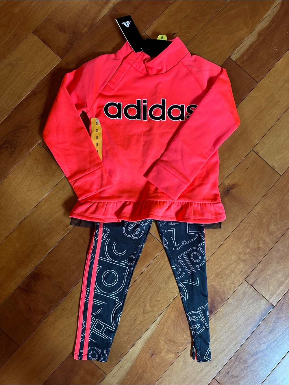 adidas Neon Orange/Pink Pullover with Black Logo Leggings